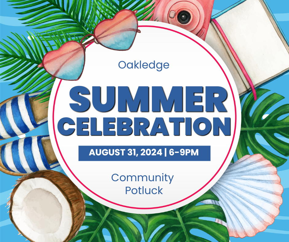 Sunglasses, coconut and shells encircling the text Summer Celebration